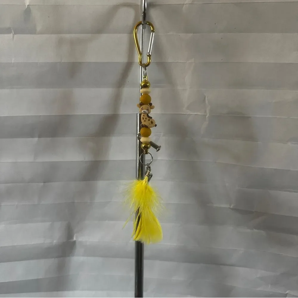 Handmade Cute Giraffe Feather Clip Keychain | Animal Theme Bag Charm Gift
